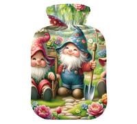 Botellas de agua caliente con pies de cubierta suave y calentador de cama, bonita bolsa de agua caliente con diseño de gnomo, flor, hongo, para compresas calientes y frías, pequeñas