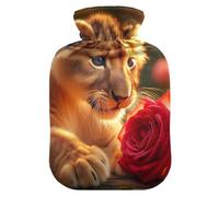 Botellas de agua caliente con pies de cubierta suave y calentador de cama, lindo tigre rojo rosa, bolsa de agua caliente para cuello, hombros y calambres menstruales, tamaño mediano