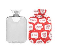 Botellas de agua caliente de 2 L, patrón romántico, burbujas de habla, almohadilla de calefacción de agua roja, alivio de dolores de cabeza, dolor de espalda, calambres menstruales
