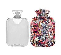 Botellas de agua caliente de 2 litros abstractas multicolor con forma de flores textiles, almohadilla térmica para aliviar dolores de cabeza, dolor de espalda, calambres menstruales