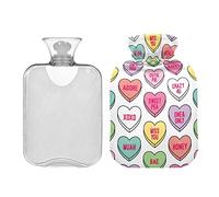 Botellas de agua caliente de 2 litros con diseño de corazón colorido y caramelo, almohadilla de calentamiento de agua blanca para aliviar dolores de cabeza, dolor de espalda, calambres menstruales