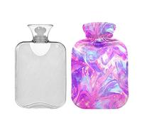 Botellas de agua caliente de 2 litros con estampado líquido abstracto, color rosa y morado, almohadilla térmica para aliviar dolores de cabeza, dolor de espalda, calambres menstruales