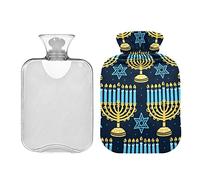 Botellas de agua caliente de 2 litros, patrón Happy Hanukkah con candelabro de menorá y velas, almohadilla térmica de agua, alivio de dolores de cabeza, dolor de espalda, calambres menstruales
