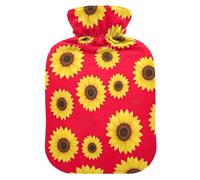 Botellas de agua caliente de color rojo girasol con cubierta suave, calentador de pies con funda suave, bolsa de agua caliente para aliviar el dolor de cuello y hombros, tamaño mediano