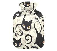 Botellas de agua caliente de dibujos animados de gatos negros con cubierta suave, compresa cálida de 2 litros para aliviar el dolor de cuello y hombros, calambres menstruales, bolsa para agua Caliente