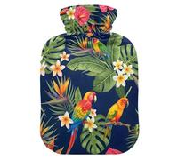 Botellas de agua caliente de flores tropicales de la selva con pies de cubierta suave y calentador de cama, bolsa de agua caliente para compresas frías y calientes, tamaño mediano