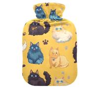 Botellas de agua caliente de gatos amarillos, negros y blancos con cubierta suave, bolsa calentadora de 2 litros para calentador de manos y pies, alivio del dolor, bolsas para agua Caliente