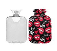 Botellas de agua caliente de San Valentín con diseño de labios rojos, 2 L, almohadilla térmica para aliviar dolores de cabeza, dolor de espalda, calambres menstruales