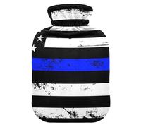 Botellas de agua caliente vintage con bandera de apoyo de la policía americana con cubierta suave, bolsa de botella de agua de 2 L para calambres menstruales, calambres menstruales, calambres