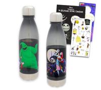 Botellas de agua de Pesadilla antes de Navidad para niños, paquete con 2 botellas de agua reutilizables Jack Skellington para el hogar, la escuela y calcomanías más, botellas de agua de El extraño