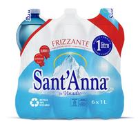 Botellas de agua de Santa Ana de 1,0 litros | Agua mineral con gas Oligomineral mínimamente mineralizada | Botellas de plástico 100% reciclables | Paquete de 6 botellas
