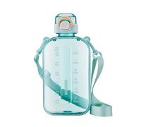 Botellas de Agua Planas de 750 ml, Botella de Agua Deportiva con Tapón Que se Abre con un Clic, Botella de Viaje con Marcador de Tiempo y Correa de Transporte para Deportes, Viajes y Fitness (Cian)