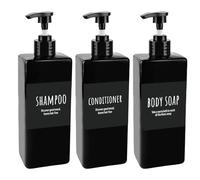 Botellas de champú para rellenar, 500 ml, 3 bombas rellenables, dispensador de champú, dispensador de plástico, dispensador de gel de ducha, dispensador de detergente con etiquetas para ducha y