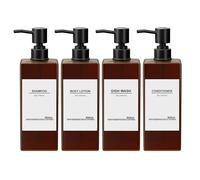 Botellas de champú para rellenar, dispensador de gel de ducha, dispensador de champú de 500 ml para ducha, dispensador de jabón ámbar con 32 etiquetas impermeables y embudo, dispensador de bomba de