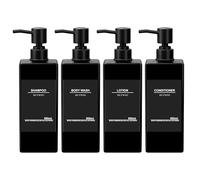 Botellas de champú para rellenar, dispensador de gel de ducha, dispensador de champú de 500 ml para ducha, dispensador de jabón negro, con 32 etiquetas impermeables y embudo, dispensador de bomba de