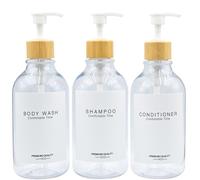 Botellas de champú y acondicionador, dispensador de boticario, Bomba de bambú, Botellas de champú Recargables para champú, loción, Aceite, jabón de Ducha, jabón de Manos y jabón de Platos, Juego de