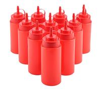 Botellas de condimento 460ml Dispensador de condimento de plástico exprimido 10pcs/Set Salsa de tomate Salsa de mostaza Crema de aceite Botellas de condimento para restaurante en casa(rojo)