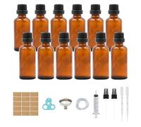 Botellas de cristal ámbar de 50 ml, 12 unidades, con cuentagotas, incluye embudo, jeringa, etiqueta, herramienta auxiliar (marrón, 50 ml, 12 unidades)