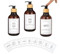 Botellas de ducha reutilizables de 500 ml, paquete de 3 dispensadores de bomba con 12 etiquetas, recipientes vacíos de jabón y acondicionador para el hogar o el negocio