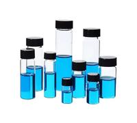 Botellas de muestra de vidrio transparente con tapa de polipropileno + almohadilla de polietileno, botella de aceite esencial, tapón de rosca, tubo de ensayo de vidrio para laboratorio (40 ml, 20