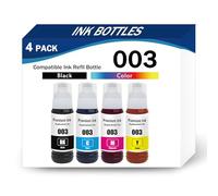 Botellas de Recarga de Tinta 003 compatibles con Las impresoras Epson L1110, L1210, L1216, L1250, L1256, L3100, L3101, L3106, L3110, L3115, L3116, L3150, L3151, L3152 y L3156(Size:1Set,Color:4Color)