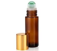 Botellas de rodillo de aceite esencial, botellas de rodillo de vidrio ámbar recargables vacías de 50 ml, aplicador de bola de cabeza de aventurina verde natural para viajes, perfume y brillo de