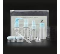 Botellas de viaje para artículos de tocador, 9 recipientes de viaje recargables a prueba de fugas con bolsa transparente de artículos de tocador para cosméticos, champú, loción, maquillaje, ducha,