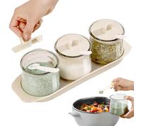 Botellas de vidrio - Contenedores de vidrio para alimentos | Botellas de vidrio con tapa hermética y cuchara | Contenedores de avena de cubierta | Ollas decorativas para café, té, azúcar y espejo