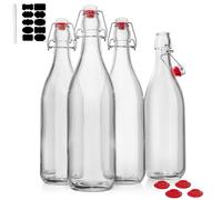 Botellas de Vidrio Transparente con Tapas Herméticas MEETOZ, Juego de 4 Botellas de 32 Onzas para Cerveza, Bebidas, Aceites, Kombucha, Kéfir, Preparación Casera