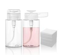 Botellas Dosificadoras 2x200ml +100pcs Almohadillas para Limpiar Uñas, Dispensador con Bomba para Líquidos Cosméticos - Acetona Quitaesmalte Cleaner Loción Champú - Profesional y Hogar