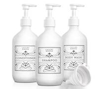 Botellas Recargables de champú y acondicionador, Elegantes Botellas dispensadoras de champú y acondicionador con Bomba de 16 onzas, Juego de 3 dispensadores de champú para baño, dispensador de champú