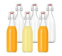 Botellas Relaxdays para Rellenar, Set de 6, 1 litro, Cierre de Clip, Vidrio para Aceite, vinagre, Licor, Zumo.