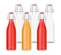 Botellas Relaxdays para Rellenar, Set de 6, 500 ml, Cierre de Alambre, Botella de Vidrio para Aceite, vinagre, licores.