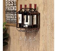 Botellas Soporte de vino montado en la pared Estante de vino con soporte de vidrio Estante de vino colgante Barra de hierro forjado Vitrina de almacenamiento Marco decorativo Soporte para copas de