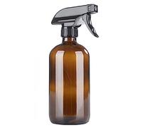 Botellas vacías de vidrio ámbar de 500 ml de 17 onzas, rellenables, botella redonda Boston con mango de gatillo ajustable, salida fina para fluir, para soluciones de limpieza, aceites esenciales,