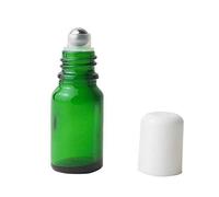 Botellas vacías de vidrio verde, rellenables, 3 piezas, con bolas de metal y capuchón blanco para perfume de aceite esencial