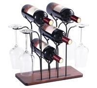 Botellero, Botellero Encimera con 4 Portavasos, 4 Botellas, Material metálico, para Armario, Despensa, Bar Y Mesa, 34 * 16 * 33cm(Bronze)