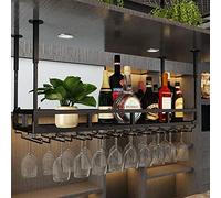 Botellero Colgante - Altura Ajustable, Botellero De Techo De Metal, Soporte De Almacenamiento De Vino De Exhibición Vintage con Estante De Vidrio De Copas para Cocina, Restaurantes (Tamaño :