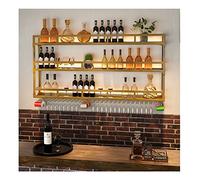 Botellero Colgante Botelleros Led Montado En La Pared, Portavasos De Vino Botellero Colgante De Metal Industrial Portabotellas Rústico Estante De Vidrio Para El Hogar, Restaurante, Bares (Oro 80X25X9