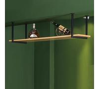 Botellero colgante con estante de madera y marco de metal para decoración de cocina y bar, soporte de vino de techo suspendido con diseño flotante para macetas (60)