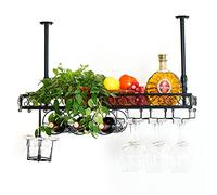 Botellero colgante de metal para techo, soporte para copas de vino, altura ajustable, soporte para botellas de vino, estante de almacenamiento vintage para bar, restaurante y cafetería Beauty Comes