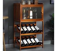 Botellero de bambú de 4 niveles con mesa, armario de vino de pie para cocina y comedor, estante de almacenamiento de vino de construcción sólida, color marrón, 90 cm