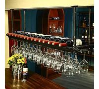 Botellero de hierro rústico para colgar copas de vino, altura ajustable, estante de techo multifuncional para decoración, estantes de almacenamiento para cocina, bar, restaurante (negro, 120 x 30 cm)