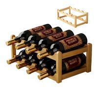 Botellero de madera: botellero para 8 botellas, 2 compartimentos portabotellas de bambú, soporte para botellas de vino natural, estante para botellas de vino, estante organizador de botellas para