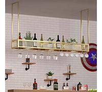 Botellero de metal ajustable - Soporte de montaje en techo y pared para botellas de vino y copas - Almacenamiento de barra que ahorra espacio para entusiastas