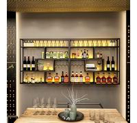 Botellero de metal montado en la pared con iluminación LED, sostiene botellas y copas para una organización moderna de bares