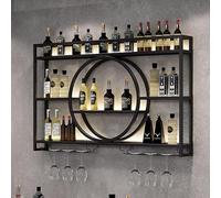 Botellero de metal montado en la pared con soporte de vidrio y estantes, moderno soporte de exhibición para el hogar, restaurante y bares