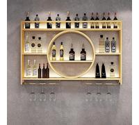 Botellero de metal montado en la pared de estilo industrial con estante de licor de luz LED y estantes flotantes para exhibición de vino y copas de vino tinto, perfecto para el hogar, bar, acabado