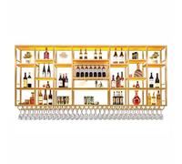 Botellero de metal montado en la pared, estante flotante grande de 3 niveles con luz LED para botellas de licor, diseño moderno de hierro para cocina y bar