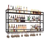 Botellero de metal montado en la pared, moderno soporte multifuncional para botellas de vidrio para champán, botellas de licor y copas - Soporte de exhibición de hierro para vino